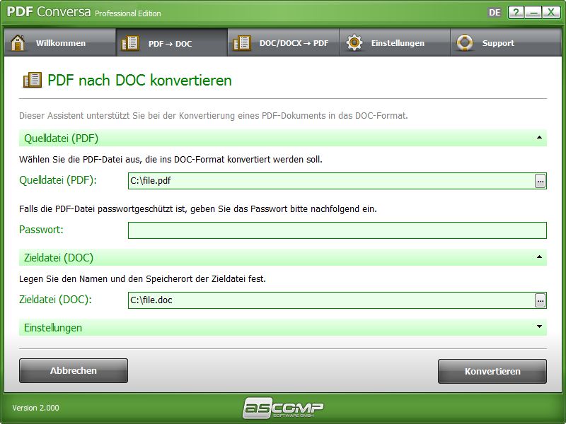Konvertieren zwischen PDF und Word ist mit »PDF Conversa« sehr einfach (Bild: Ascomp Software)