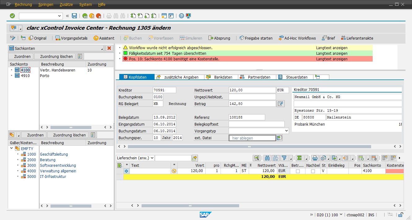 »clarc xControl Invoice Center« stellt die Oberfläche in SAP dar, in der die Rechnung verarbeitet wird (Bild: CTO Balzuweit)