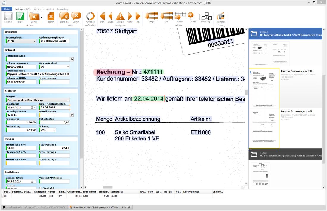 Validierung mit »clarc xControl Invoice for SAP« (Bild: CTO Balzuweit)