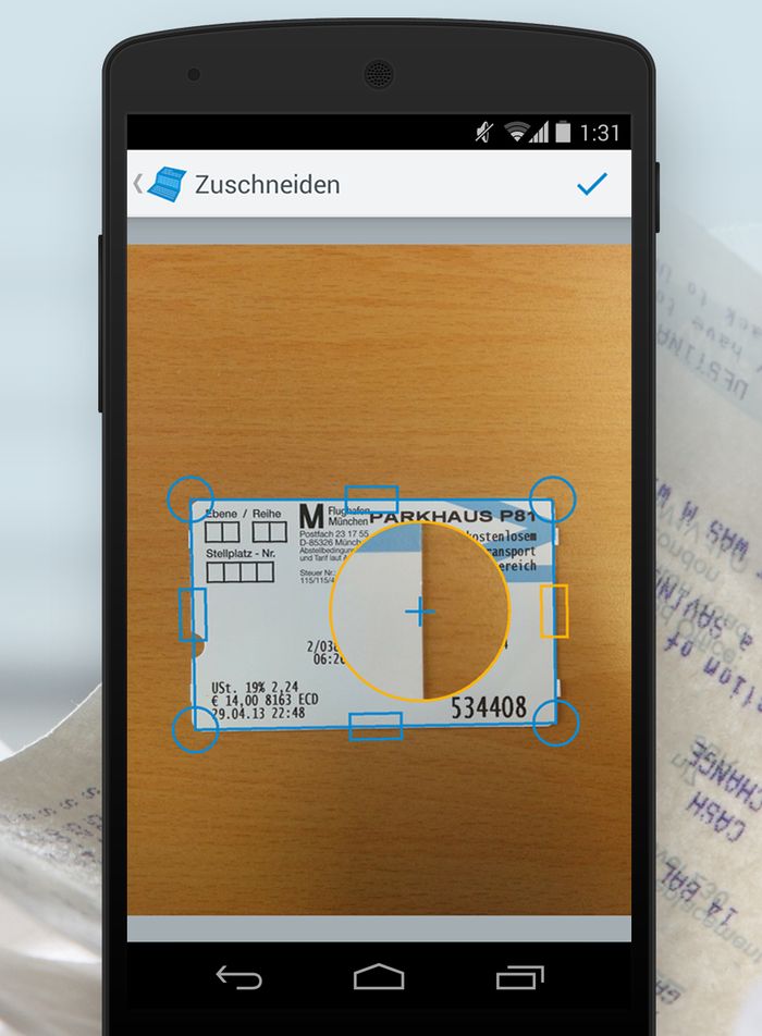 Automatisiertes Zuschneiden von Belegen auf einem Android-Gerät (Bild: Docuware)