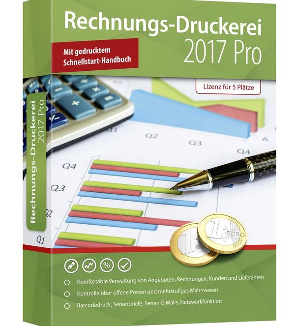 »Rechnungs-Druckerei 2017 PRO« mit Lizenz für fünf Arbeitsplätze (Bild: Markt+Technik Verlag)