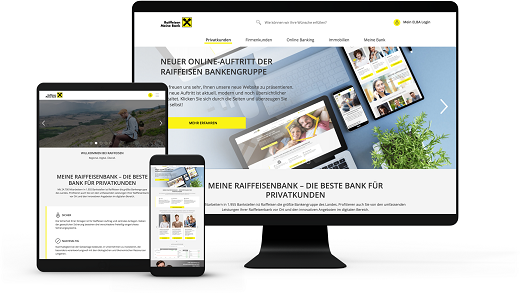 Modern designte Webseiten der österreichischen Raiffeisenbanken (Bild: ecx.io)
