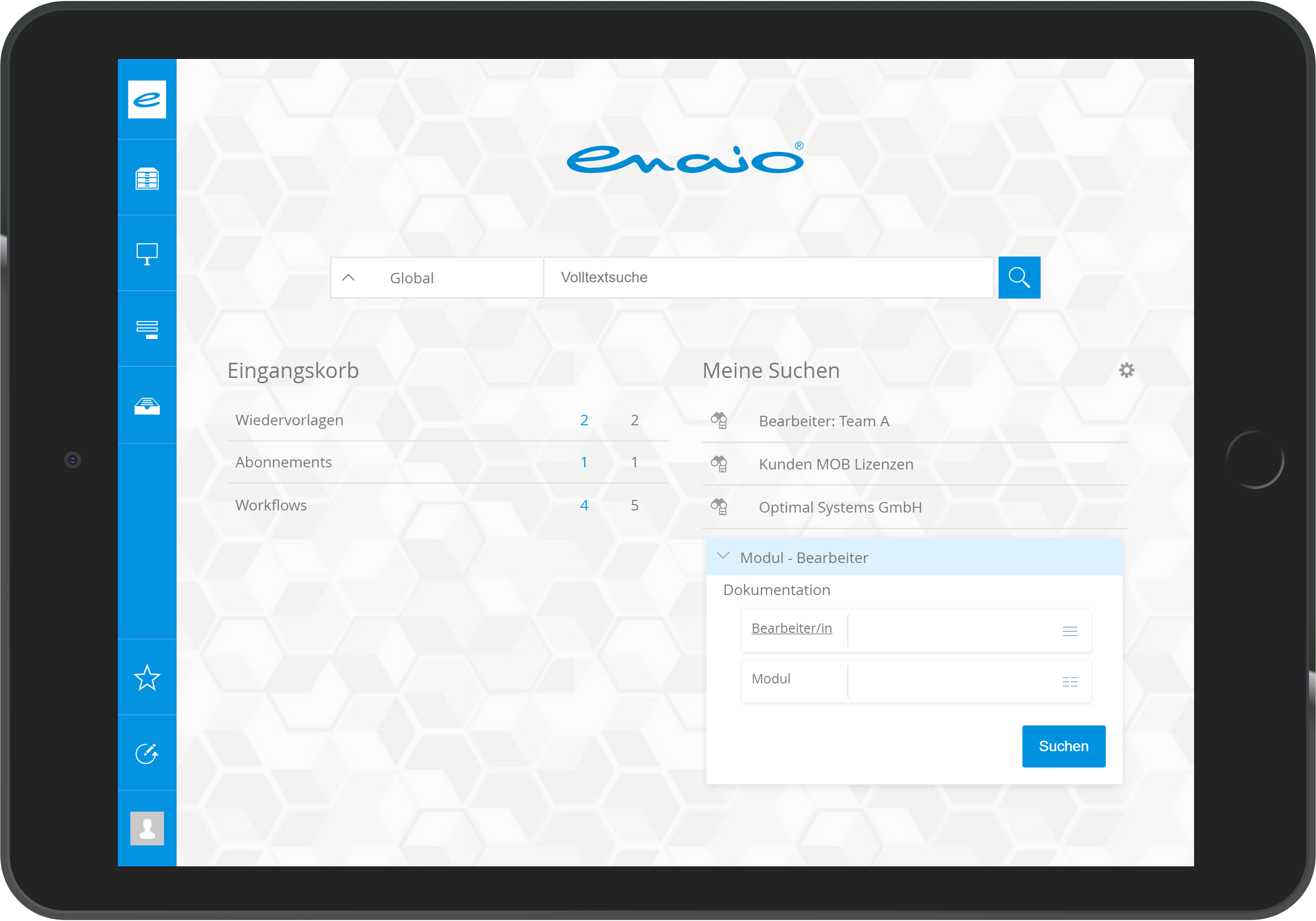 enaio® von OPTIMAL SYSTMES gibt es in mehreren Ausführungen, die parallel zum Einsatz kommen können – als klassischer Desktop Client, als Webclient und als App (Bild: Optimal Systems)