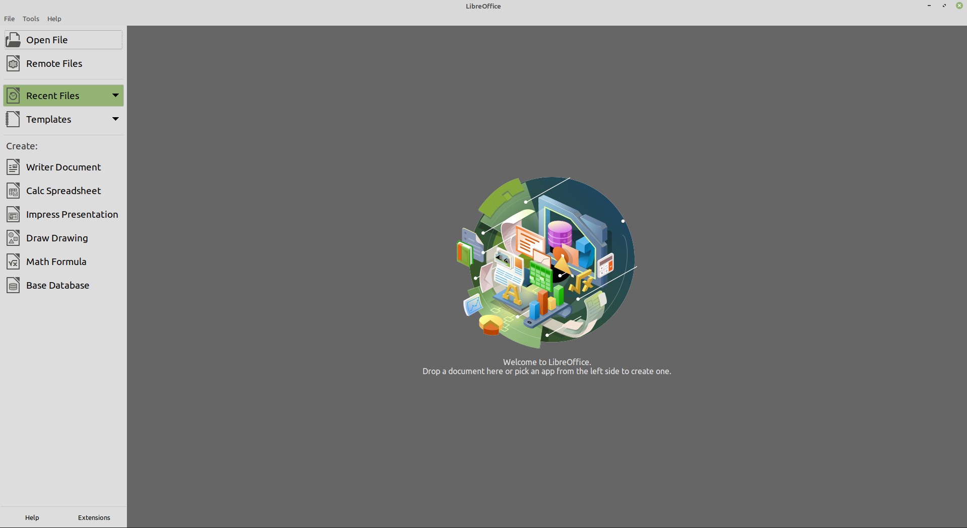 Startseite von LibreOffice 7.0 (Bild: The Document Foundation)