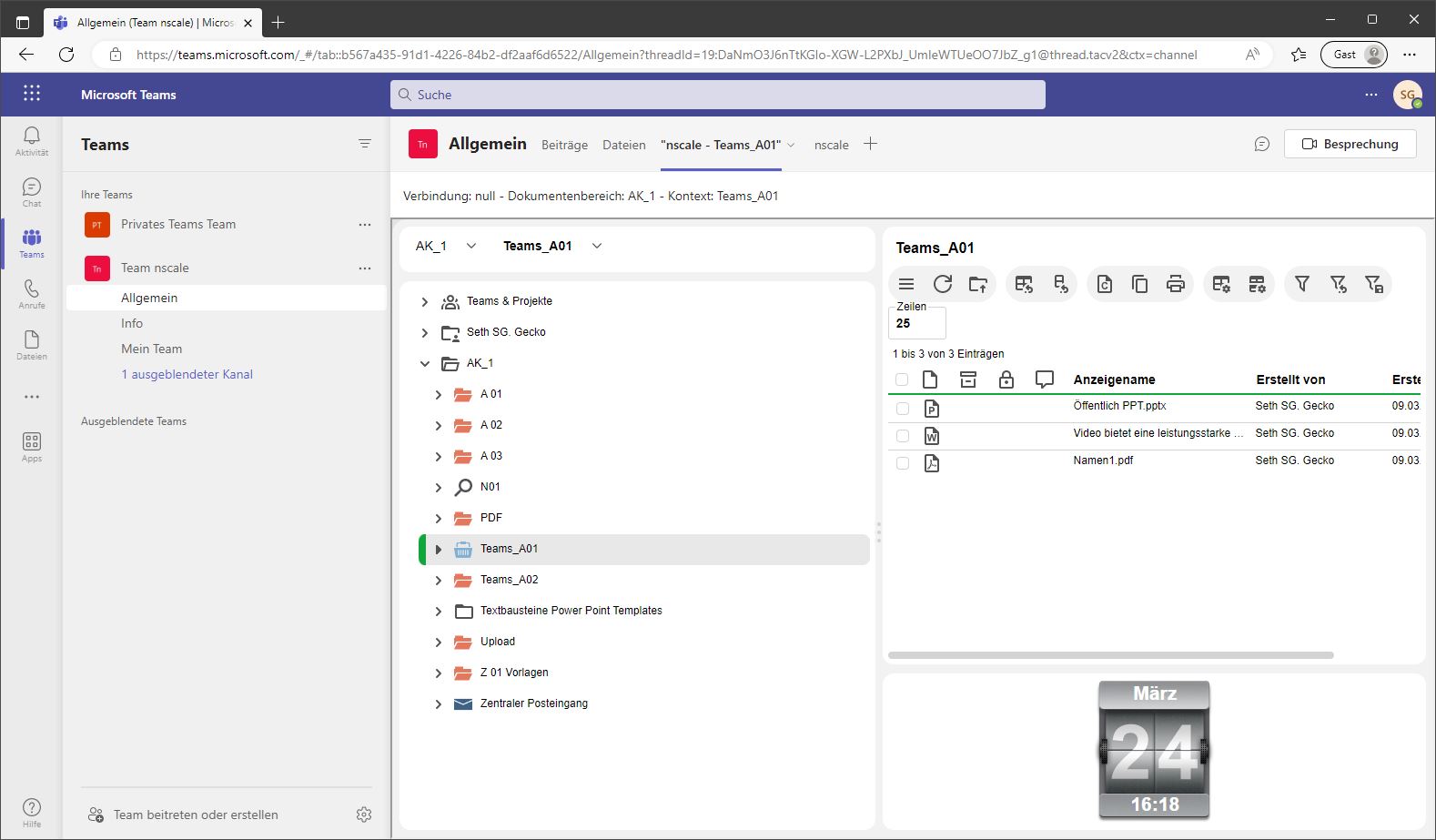 Ansicht von nscale integrert in Microsoft Teams (Bild: Ceyoniq)