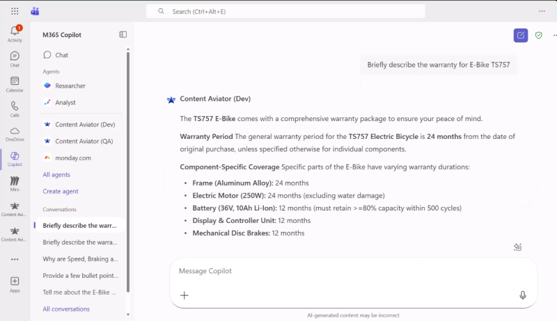 Content Aviator integriert in Microsoft Copilot mit Teams (Bild: Opentext)