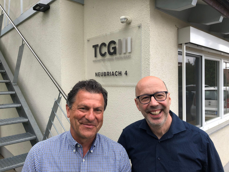 Erwin Schwarzl, Geschäftsführer der TCG Process GmbH, und Markus Uhl, Geschäftsführer von Software4Professionals,