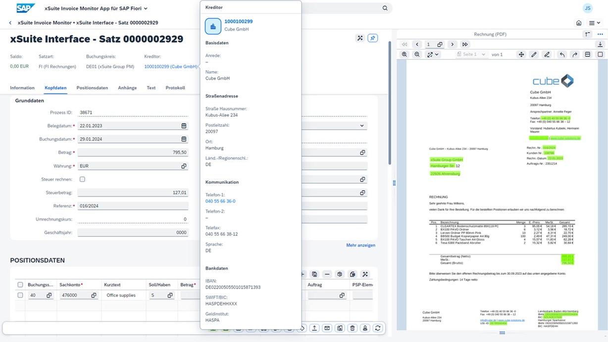 xSuite Invoice Monitor mit Rechnung