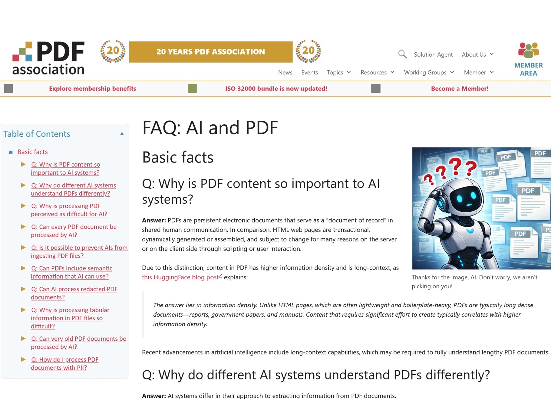 FAQ-Seite zu KI und PDFs