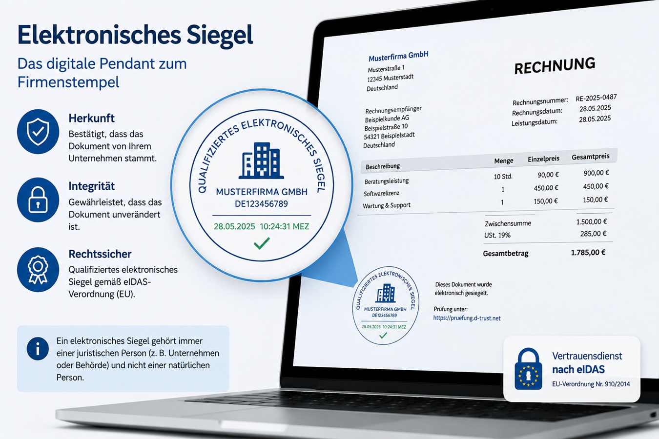 Elektronisches Siegel auf einer E-Rechnung (Bild: KI-generiert)