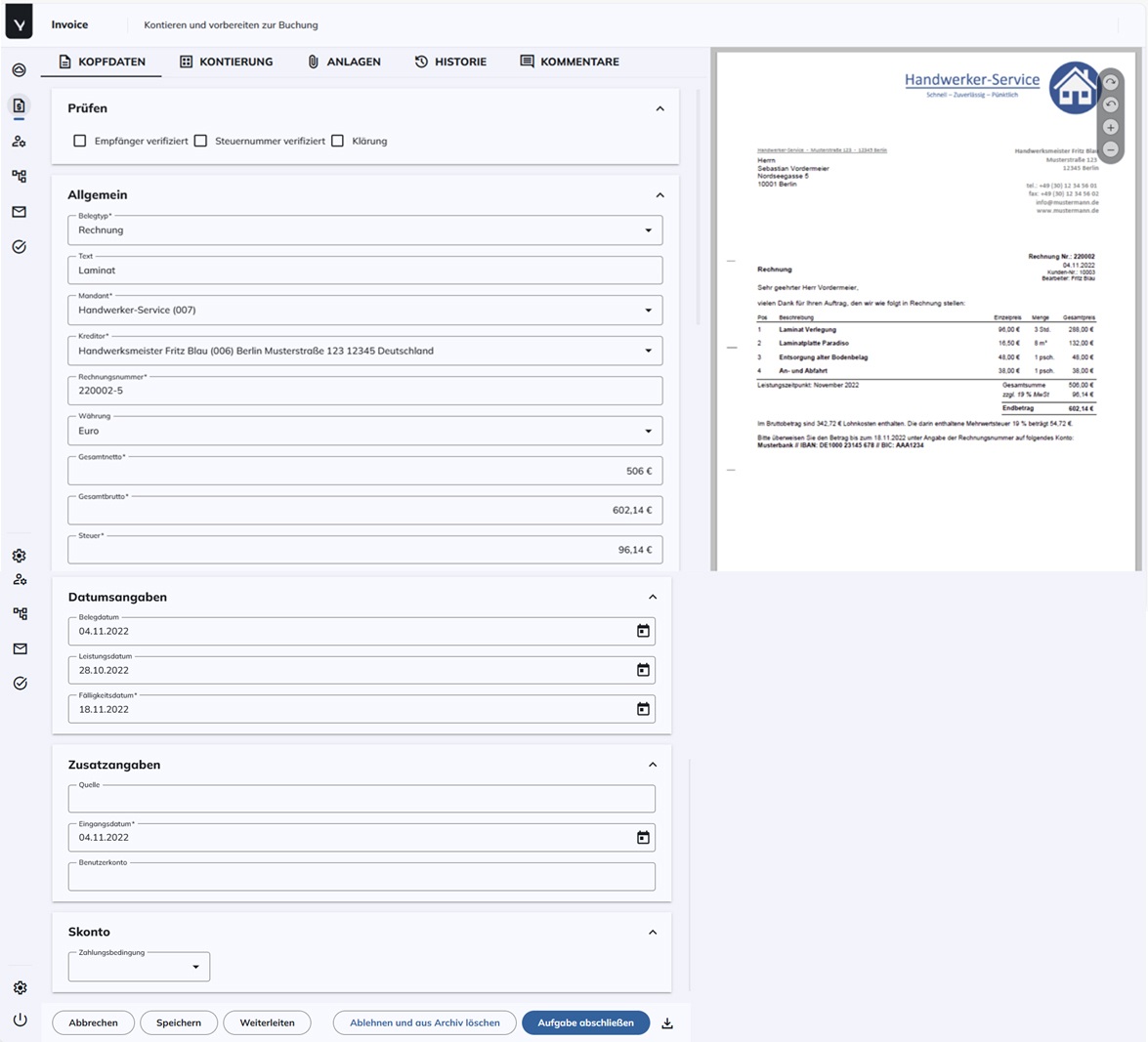 XRechnungen lassen sich mit der Invoice App ebenfalls bearbeiten (Bild: Kyocera)