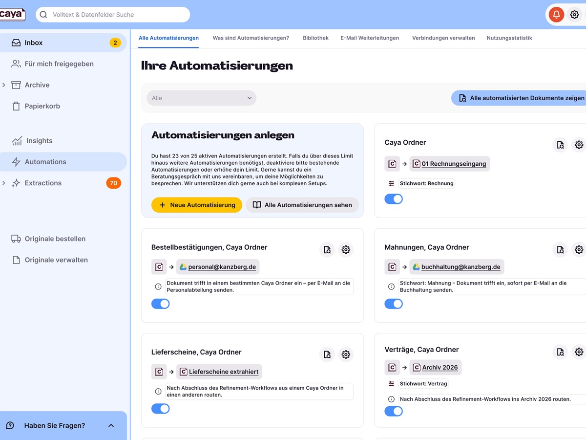 Automatisierungsregeln mit Caya IDP erstellen (Bild: Caya)