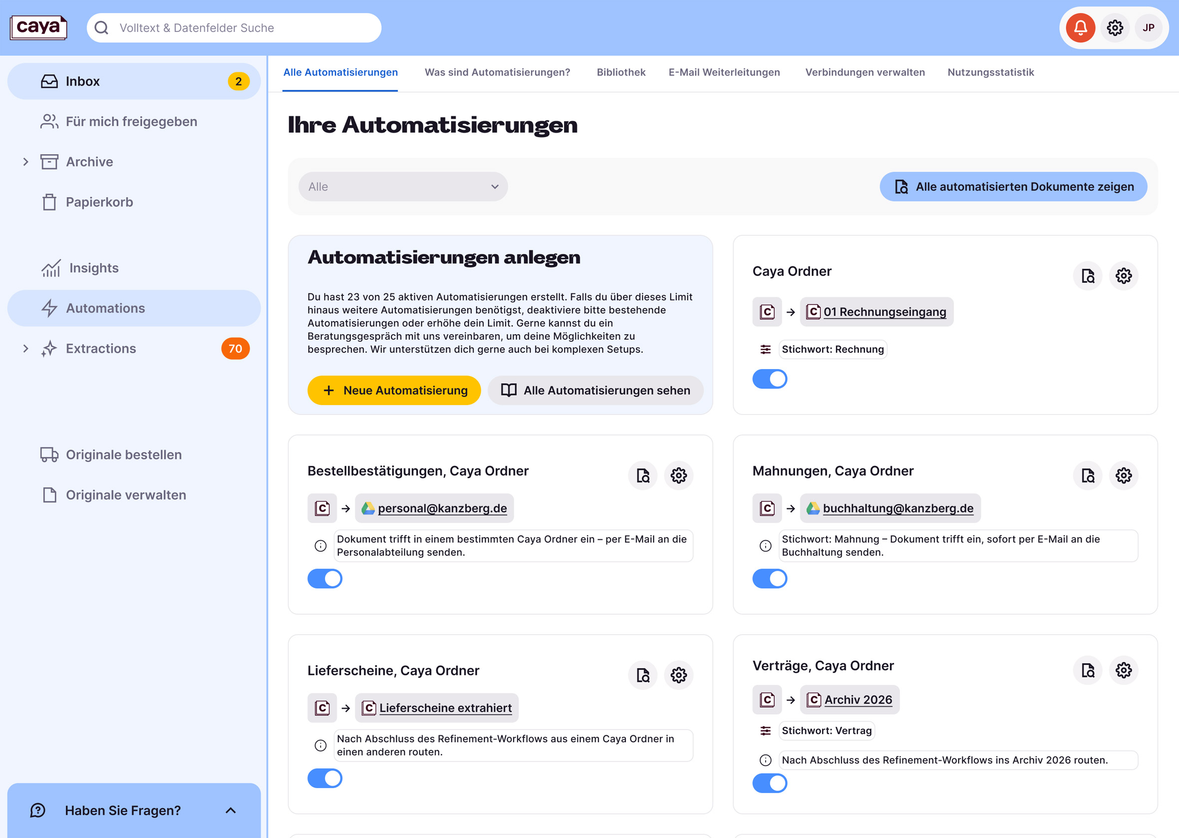 Automatisierungsregeln mit Caya IDP erstellen (Bild: Caya)